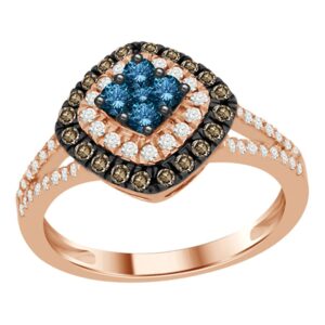 LADIES RING 0.75CT ROUND DARK BROWN/BLUE DIAMOND 14K ROSE GOLD