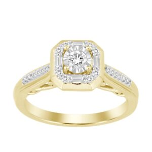 LADIES RING 0.25CT ROUND/BAGUETTE DIAMOND 10K YELLOW GOLD