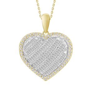 LADIES PENDANT 0.55CT ROUND/BAGUETTE DIAMOND 10K YELLOW GOLD