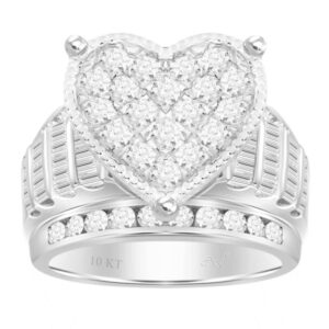 LADIES RING 3.00CT ROUND/BAGUETTE DIAMOND 10K WHITE GOLD