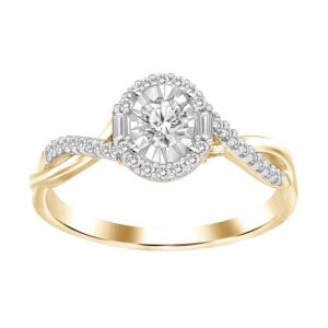LADIES RING 0.25CT ROUND/BAGUETTE DIAMOND 10K YELLOW GOLD