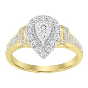 LADIES RING 0.25CT ROUND/BAGUETTE DIAMOND 10K YELLOW GOLD