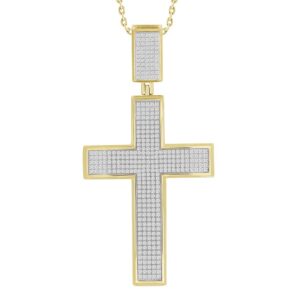 MEN'S CROSS 1.00CT ROUND DIAMOND 10K YELLOW GOLD