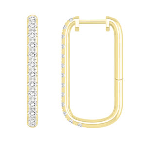 LADIES HOOP EARRINGS 1.00CT ROUND DIAMOND 10K YELLOW GOLD
