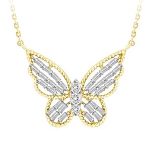 LADIES NECKLACE 0.25CT ROUND/BAGUETTE DIAMOND 10K YELLOW GOLD