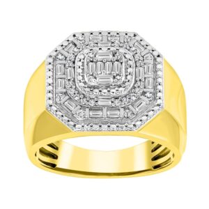 MEN'S RING 0.50CT ROUND/BAGUETTE DIAMOND 10K YELLOW GOLD