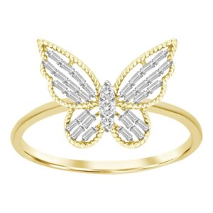 LADIES RING 0.25CT ROUND/BAGUETTE DIAMOND 10K YELLOW GOLD