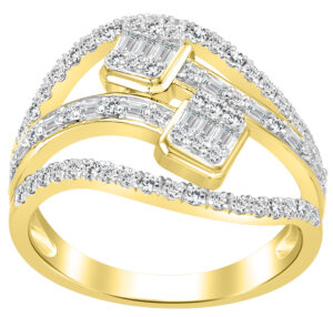 LADIES RING 0.75CT ROUND/BAGUETTE DIAMOND 14K YELLOW GOLD