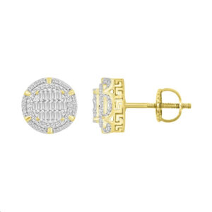 LADIES EARRINGS 0.50CT ROUND/BAGUETTE DIAMOND 10K YELLOW GOLD