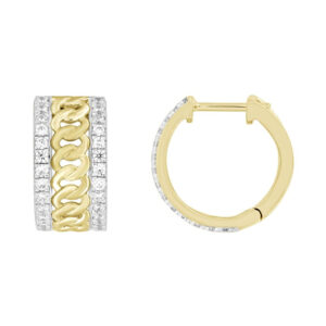LADIES HOOP EARRINGS 0.50CT ROUND DIAMOND 10K YELLOW GOLD