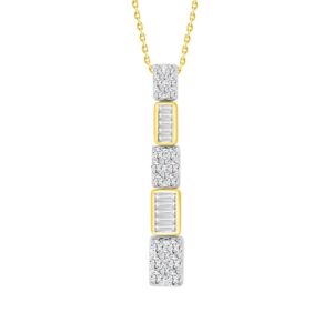 LADIES PENDANT WITH CHAIN 0.50CT ROUND/BAGUETTE DIAMOND 14K WHITE GOLD (SI QUALITY)