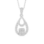 LADIES  PENDANT WITH CHAIN 0.25CT ROUND/BAGUETTE DIAMOND 10K WHITE GOLD