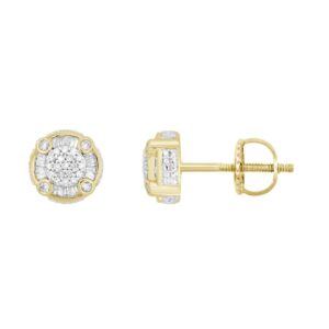 LADIES EARRINGS 0.33CT ROUND/BAGUETTE DIAMOND 10K YELLOW GOLD