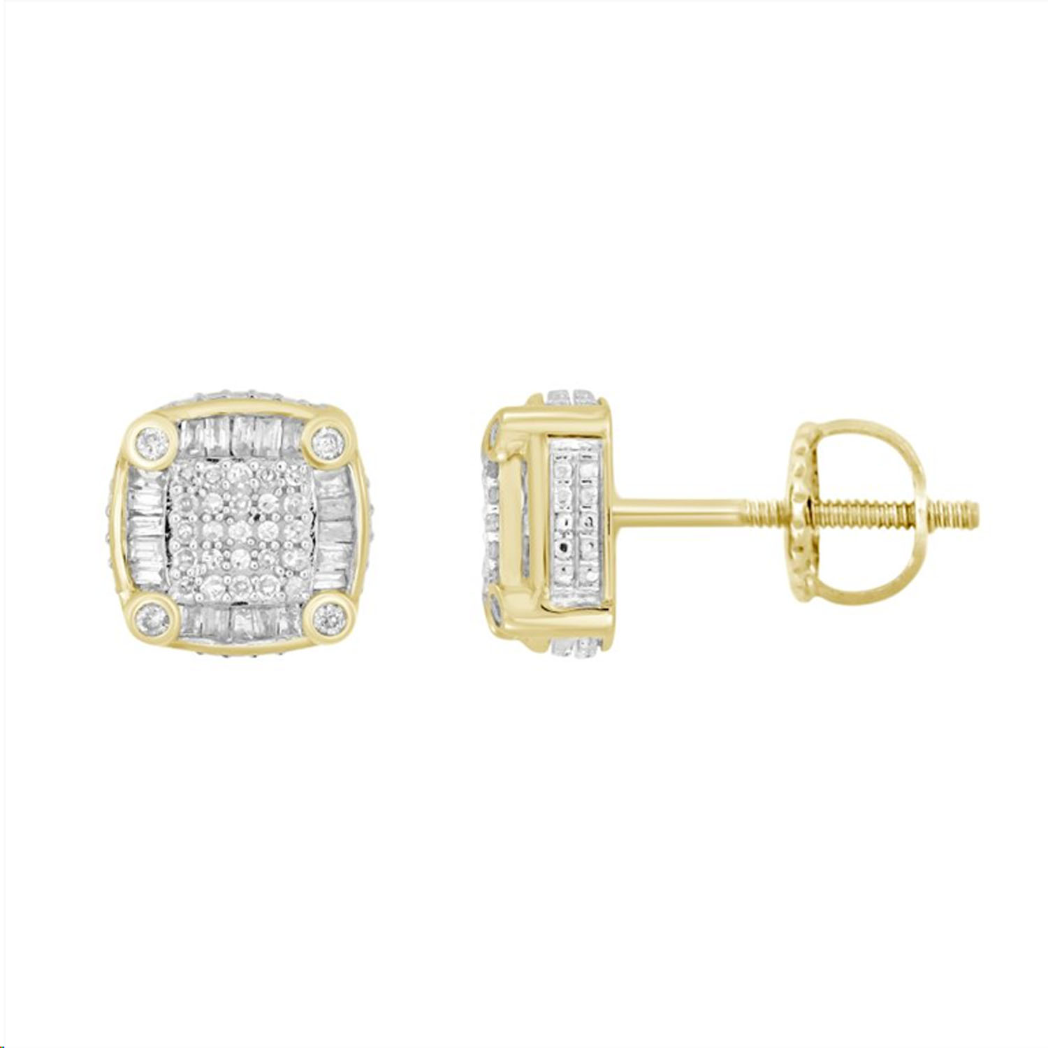 297650Y.jpg LADIES EARRINGS 0.25CT ROUND/BAGUETTE DIAMOND 10K YELLOW GOLD - Image 1