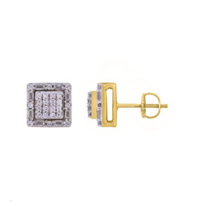 LADIES EARRINGS 0.25CT ROUND/BAGUETTE DIAMOND 10K YELLOW GOLD