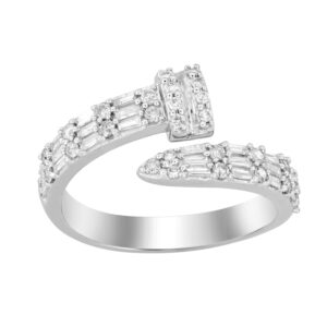 LADIES RING 0.40CT ROUND/BAGUETTE DIAMOND 14K WHITE GOLD