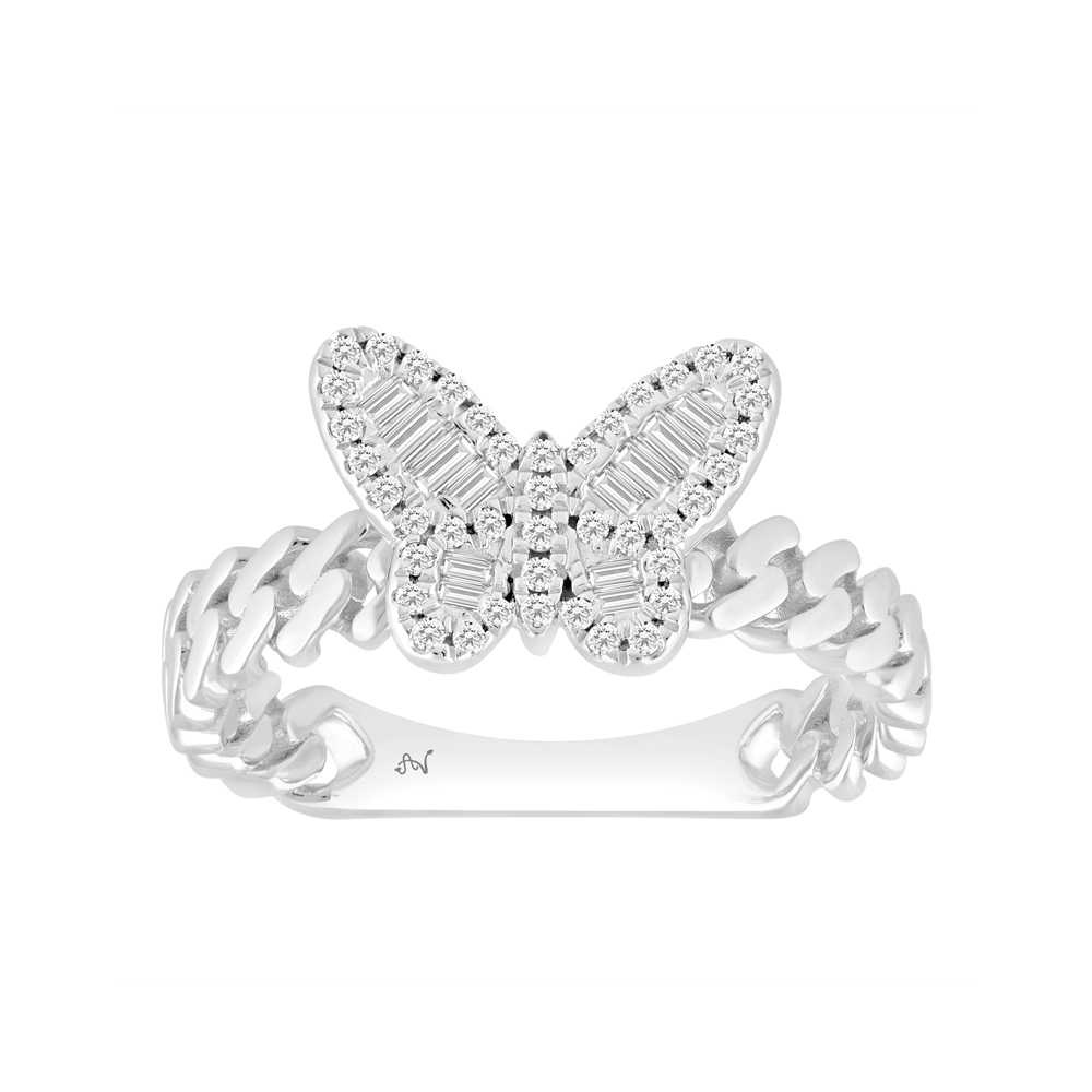 338893W.jpg LADIES RING 0.25CT ROUND/BAGUETTE DIAMOND 14K WHITE GOLD - Image 1