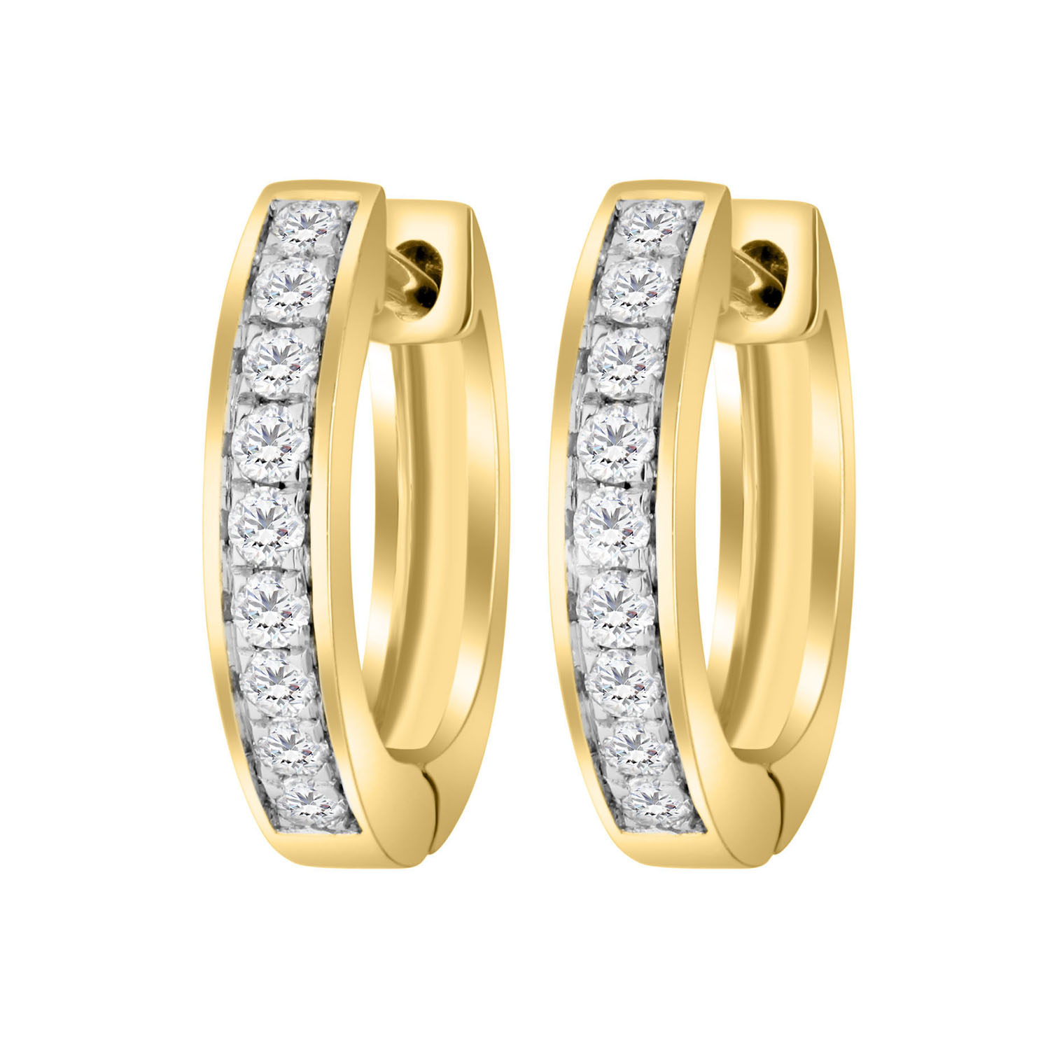 344535Y.jpg LADIES HOOP EARRINGS 0.15CT ROUND DIAMOND 10K YELLOW GOLD - Image 1