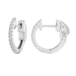 LADIES HOOPS EARRINGS 0.15CT ROUND DIAMOND 14K WHITE GOLD