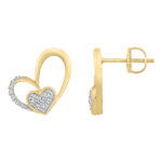 10K YELLOW GOLD DOUBLE HEART DIAMOND EARRING FOR LADIES 0.15CT ROUND DIAMOND