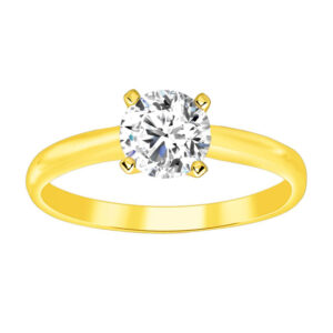 LADIES SOLITAIRE RING 0.50CT ROUND DIAMOND 14K YELLOW GOLD