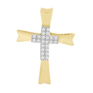 LADIES CROSS WITH CHAIN 0.05CT ROUND DIAMOND 10K YELLOW GOLD