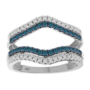 LADIES WRAP RING 0.50CT ROUND/BLUE DIAMOND 14K WHITE GOLD