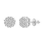 LADIES FLOWER EARRINGS 1.50CT ROUND DIAMOND 14K WHITE GOLD