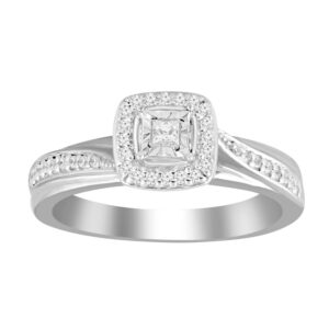 LADIES RING 0.20CT ROUND/PRINCESS DIAMOND 10K WHITE GOLD