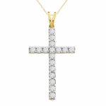 LADIES CROSS PENDANT WITH CHAIN 1.00CT ROUND DIAMOND 14K YELLOW GOLD (SI QUALITY)
