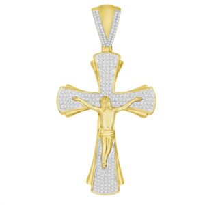 MEN'S CRO PENDANT 0.65CT ROUND DIAMOND 10K YELLOW GOLD