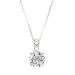 LADIES SOLITAIRE PENDANT WITH CHAIN 1 1/2CT ROUND DIAMOND 14K WHITE GOLD