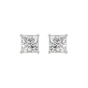 LADIES SOLITAIRE EARRINGS 3CT PRINCESS DIAMOND 14K WHITE GOLD