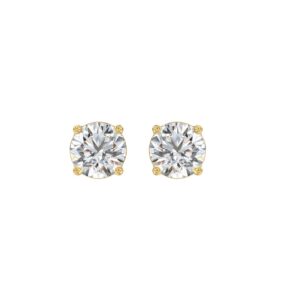 LADIES SOLITAIRE EARRINGS 2CT ROUND DIAMOND 14K YELLOW GOLD