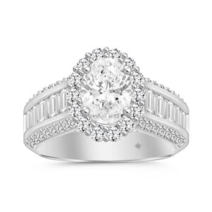 LADIES RING 3 3/4CT ROUND/OVAL/EMERALD DIAMOND 14K WHITE GOLD (CENTER STONE OVAL DIAMOND 1 1/2CT )