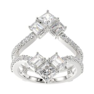 LADIES ENHANCERS RING 1 3/4CT ROUND/PRINCESS/EMERALD DIAMOND 14K WHITE GOLD