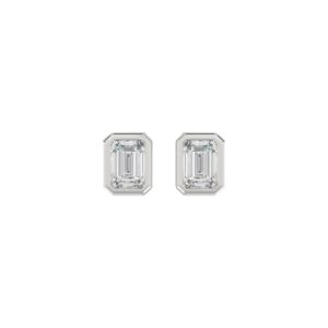 LADIES SOLITAIRE EARRINGS 1CT EMERALD DIAMOND 14K WHITE GOLD