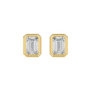 LADIES SOLITAIRE EARRINGS 3CT EMERALD DIAMOND 14K YELLOW GOLD