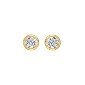 LADIES SOLITAIRE EARRINGS 2CT ROUND DIAMOND 14K YELLOW GOLD
