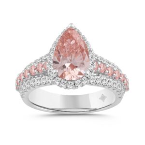 LADIES RING 3 1/4CT ROUND/PEAR DIAMOND 14K WHITE GOLD (CENTER STONE PEAR DIAMOND 2CT )