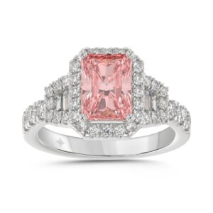 14K WHITE GOLD 2 3/4CT ROUND/BAGUETTE/RADIANT DIAMOND LADIES  RING (CENTER STONE RADIANT DIAMOND 2.00CT)