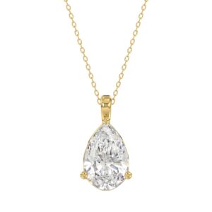LADIES SOLITAIRE PENDANT 4CT PEAR DIAMOND 14K YELLOW GOLD