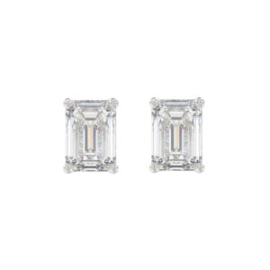 LADIES SOLITAIRE EARRINGS 4.00CT EMERALD DIAMOND 14K WHITE GOLD