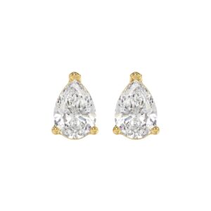 LADIES SOLITAIRE EARRINGS 4.00CT PEAR DIAMOND 14K YELLOW GOLD