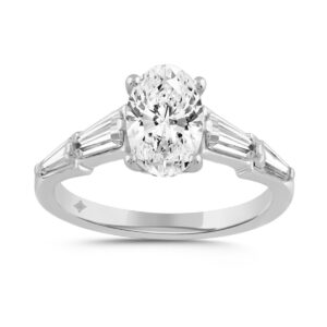 LADIES RING 3CT ROUND/OVAL/BAGUETTE DIAMOND 14K WHITE GOLD (CENTER STONE OVAL DIAMOND 2CT )