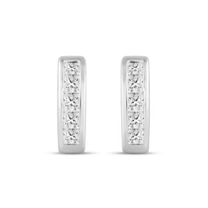 LADIES HOOPS EARRINGS 1.00CT PRINCESS DIAMOND 14K WHITE GOLD
