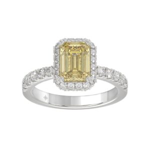 14K WHITE GOLD 1.00CT ROUND/EMERALD DIAMOND LADIES RING (CENTER STONE EMERALD DIAMOND 3.00CT)