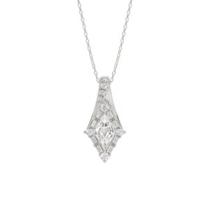 14K WHITE GOLD 1.00CT ROUND/BAGUETTE/KITE STEP CUT DIAMOND LADIES PENDANT