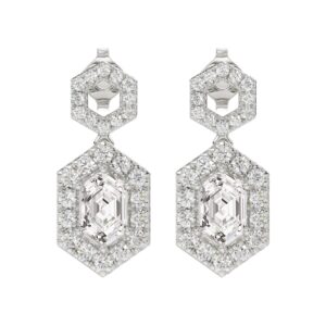14K WHITE GOLD 2 1/4CT ROUND/KITE STEP CUT DIAMOND LADIES EARRINGS