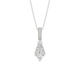14K WHITE GOLD 1.00CT ROUND/BAGUETTE/KITE DIAMOND LADIES PENDANT WITH CHAIN